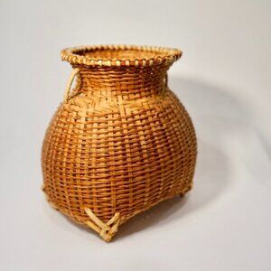 Handwoven Vintage Footed Basket - Boho, Cottage, Farmhouse Decor